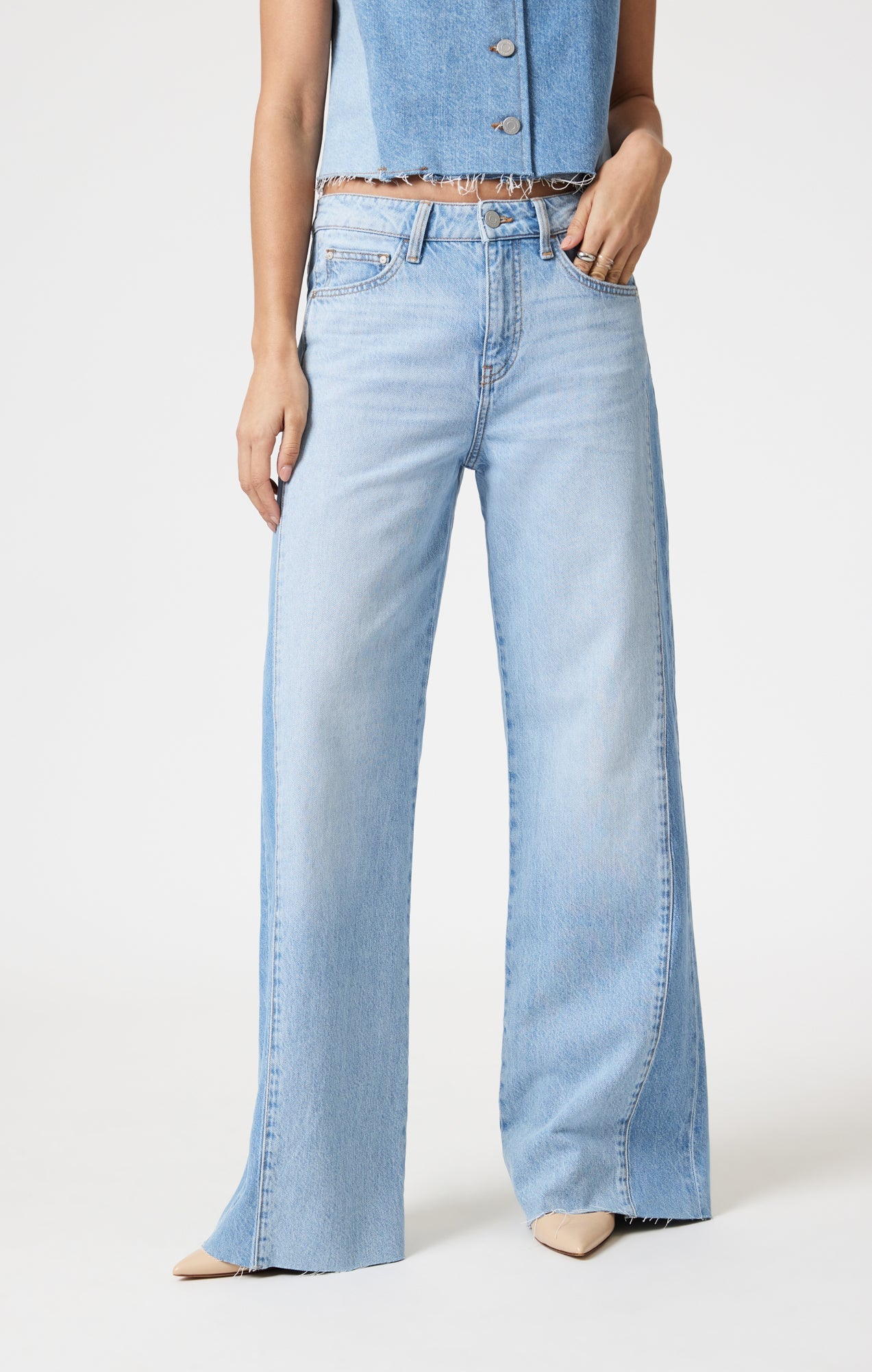 Malibu Wide Leg Jeans in Blocked Denim