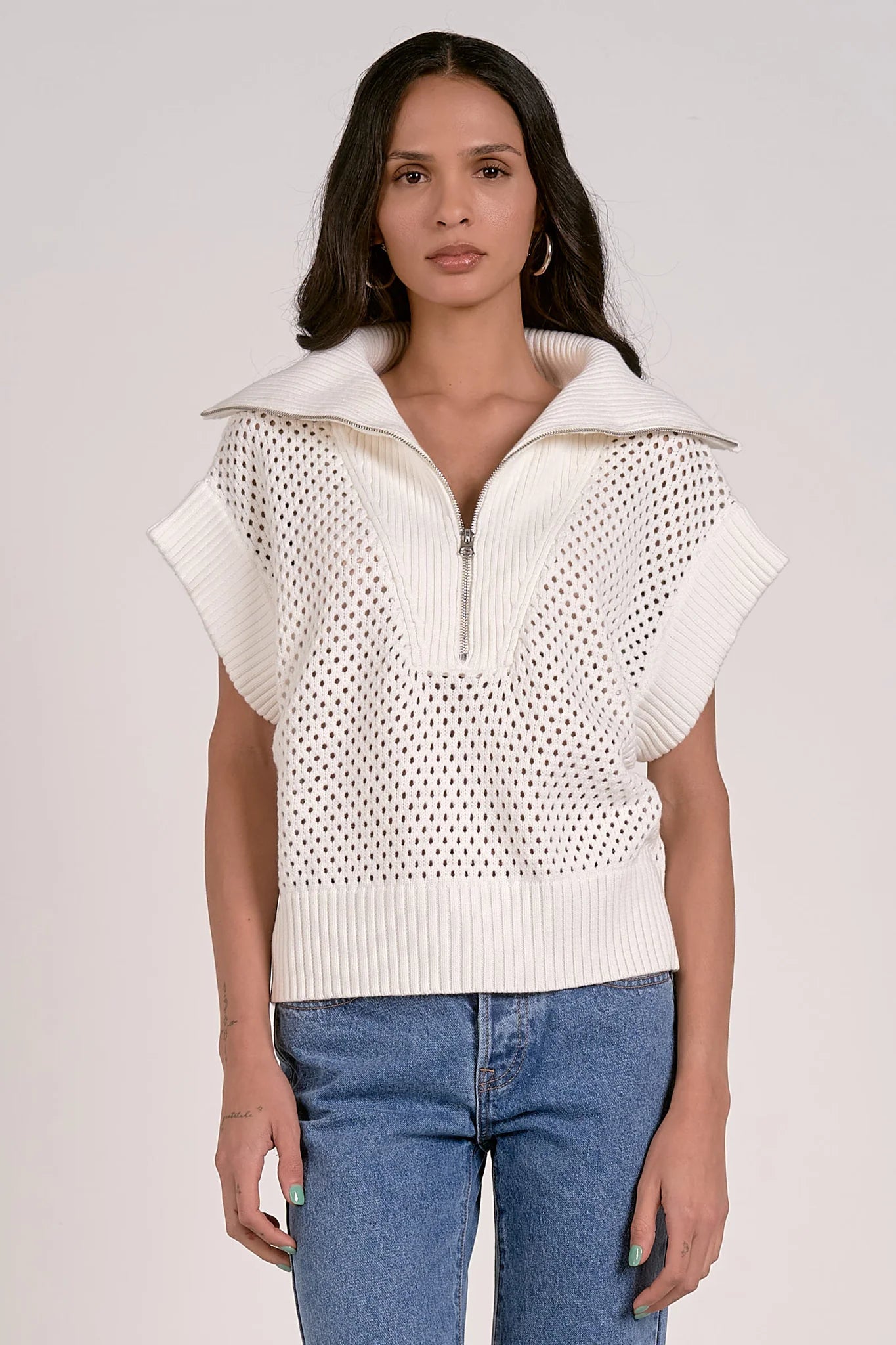 Allie Zip Up Sweater in White