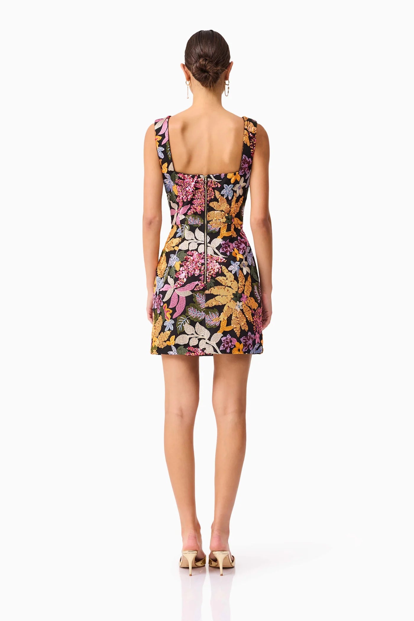 Kiran Party Mini Dress in Black Multi Floral