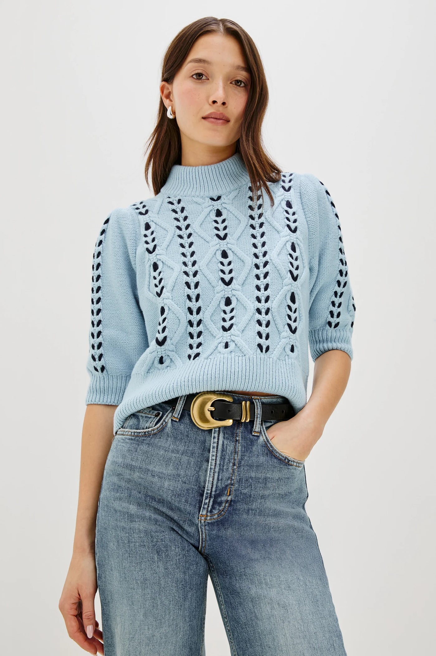 Addy Sweater in Sky Navy Cables