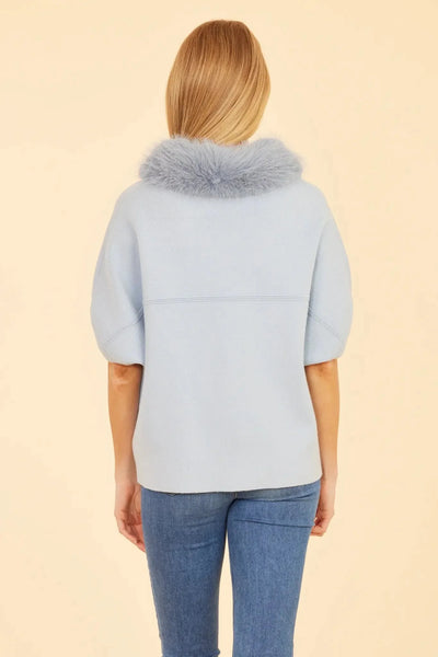 Faux Fur Trim Cardigan in Baby Blue
