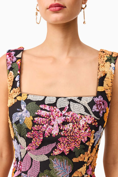 Kiran Party Mini Dress in Black Multi Floral