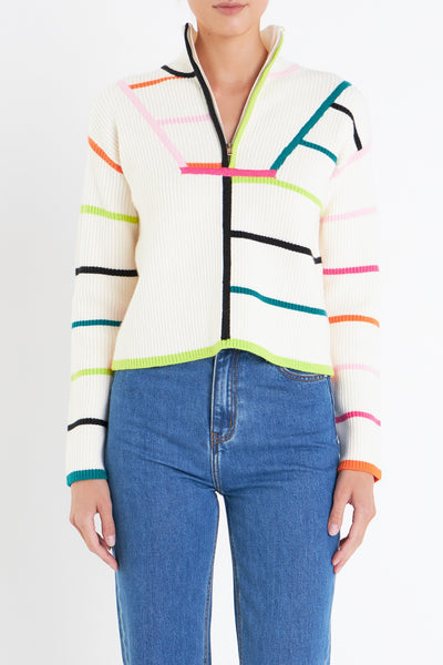 Stripe Quarter Zip Sweater in Multi