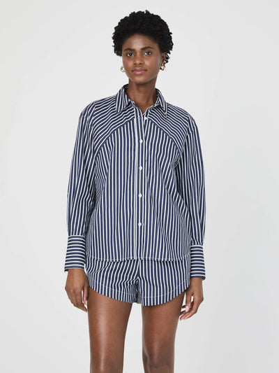 Alexis Cotton Angled Yoke Striped Shirt in Marine/Summer White