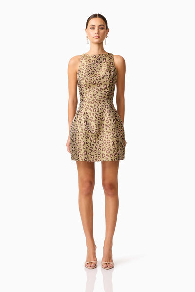 Elara Tulip Mini Dress in Leopard
