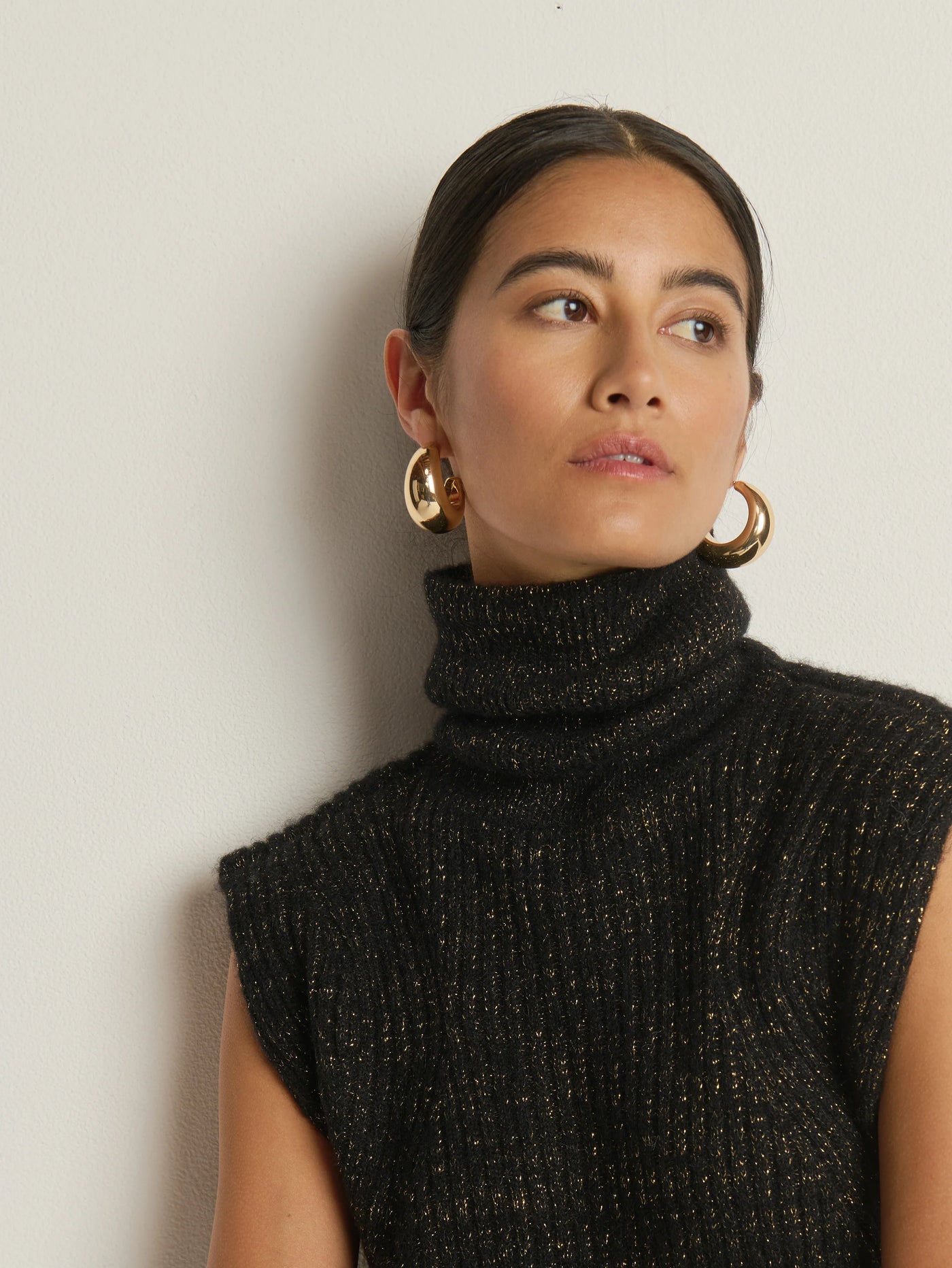 Isha Turtleneck Tank in Shiny Jet Black