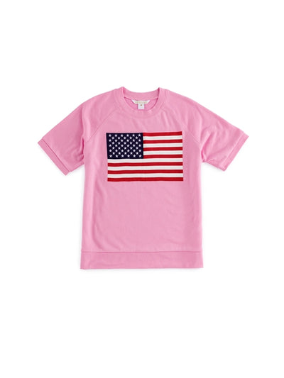 American Flag Short Sleeve Sweatshirt in Pink