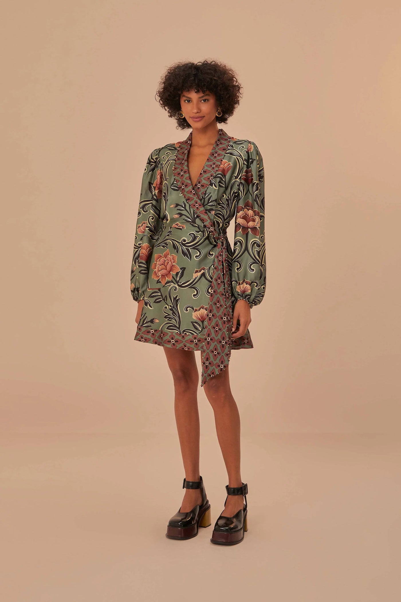 Arabesque Mini Dress in Green Floral