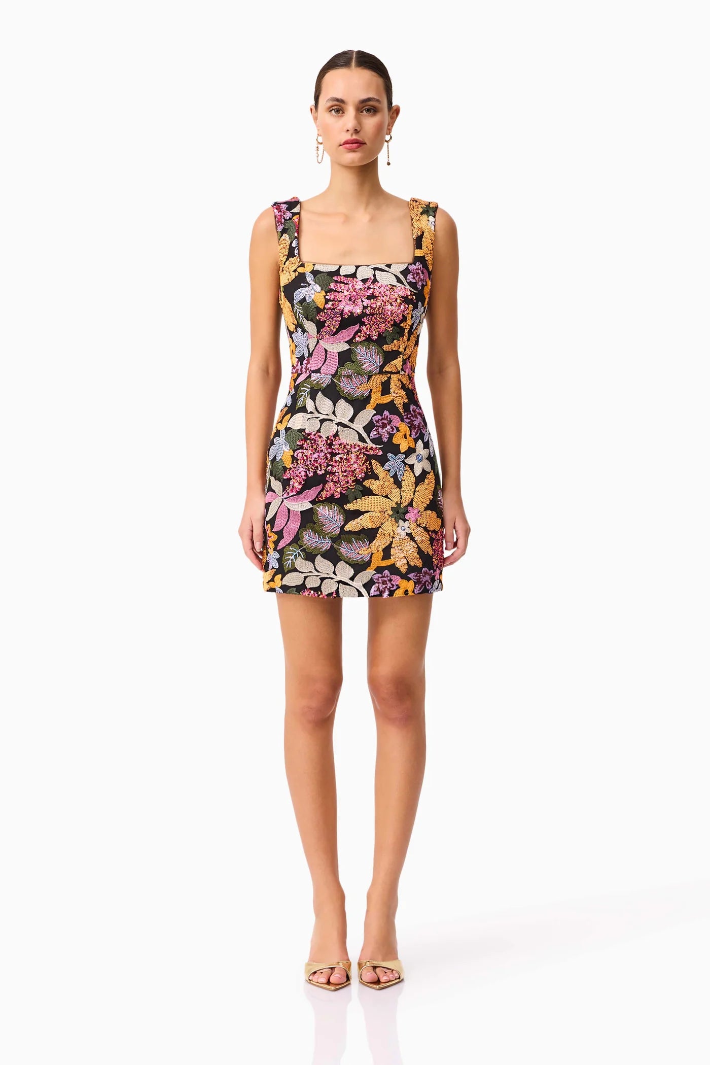 Kiran Party Mini Dress in Black Multi Floral