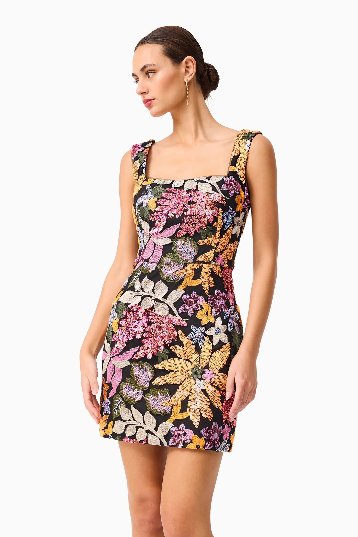 Kiran Party Mini Dress in Black Multi Floral