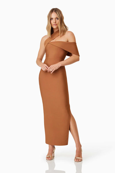 Riley Fitted Maxi Dress In Bronze