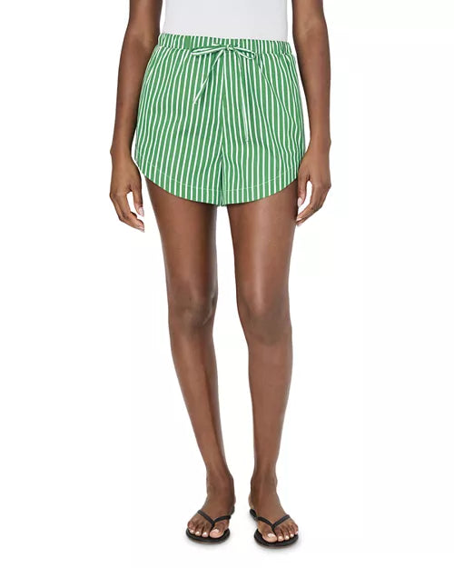 Alexis Rounded Drawstring Shorts in Green/Summer White