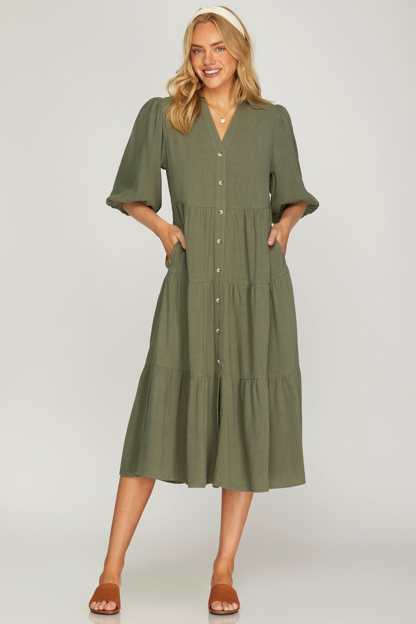 Candan Midi Dress in Olive