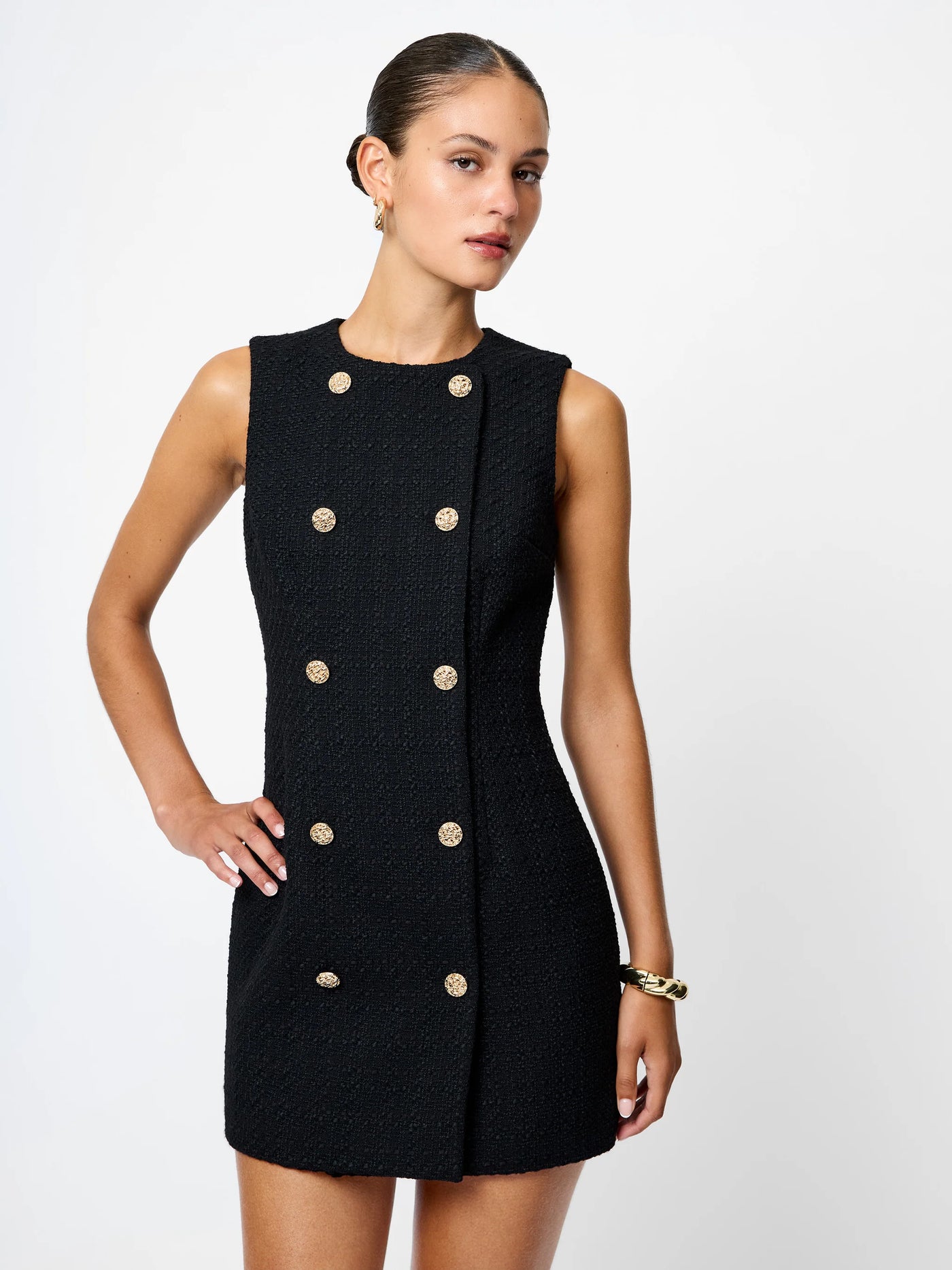 Structured Tweed Mini Dress in Black