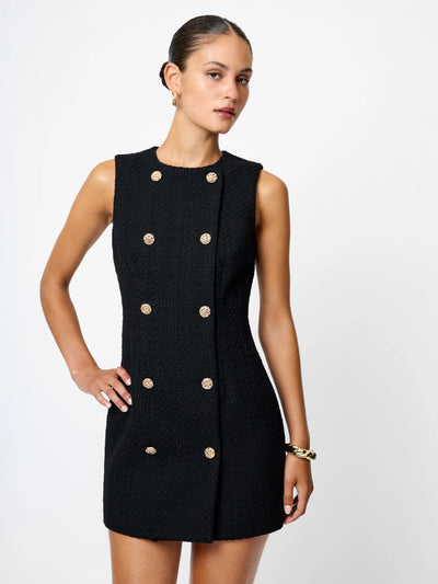 Structured Tweed Mini Dress in Black