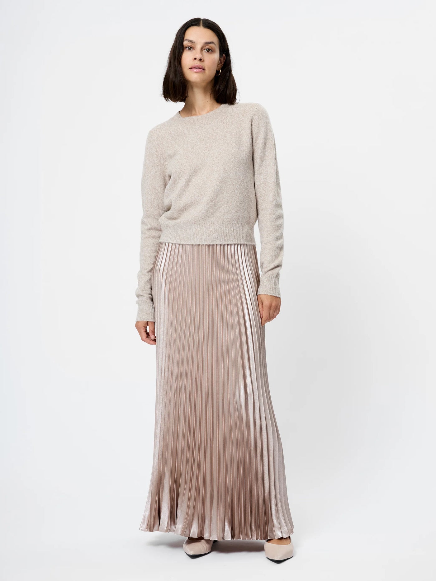 Marielle Metallic Satin Maxi Skirt in Champagne Mist