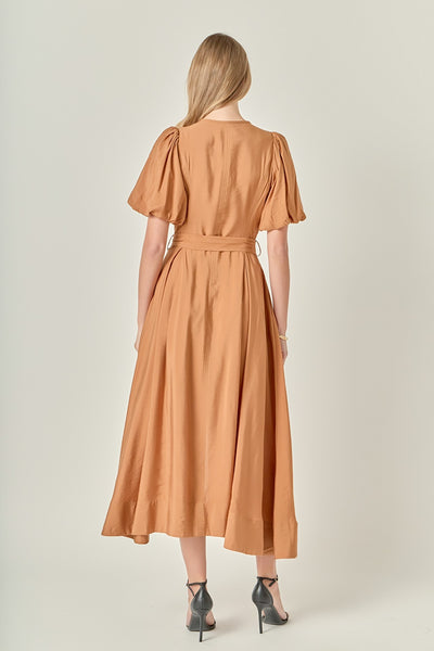 Puff Sleeve Midi Dress in Camel