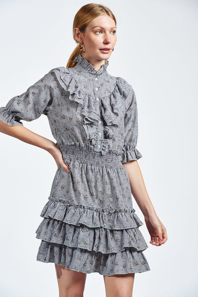 The Ruffled Minidress in Floral Stripe