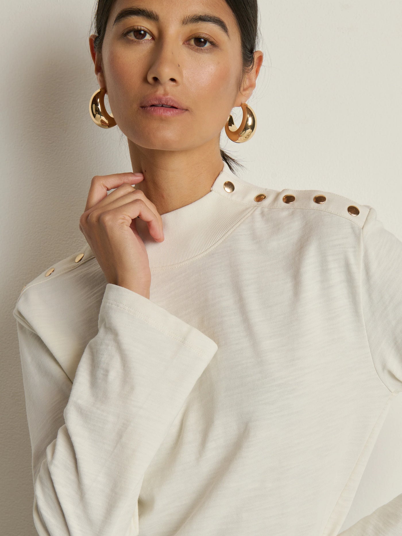 Neda Long Sleeve Top in Porcelain