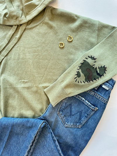 Camo Heart Patch Hoodie in Army