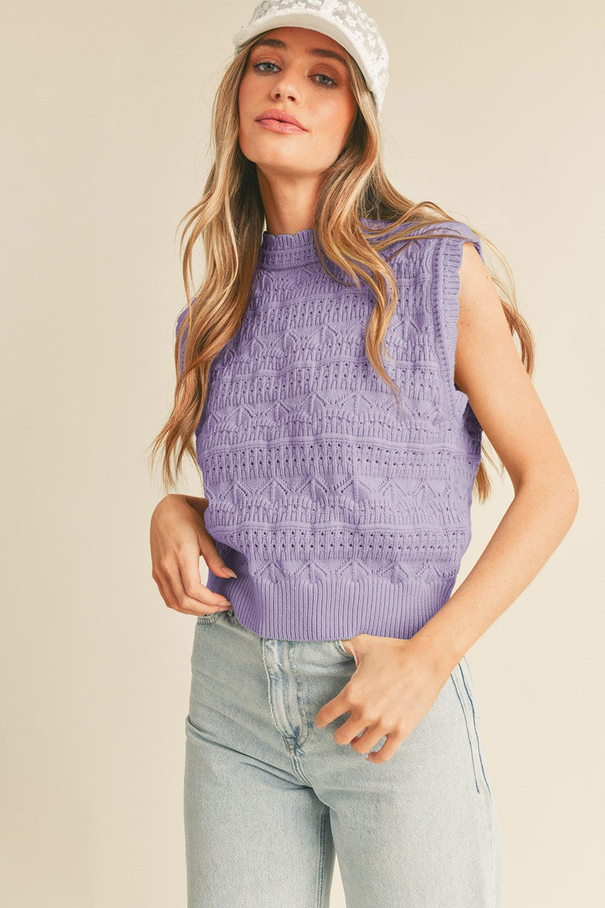Pointelle Sweater Vest in Iris Bloom