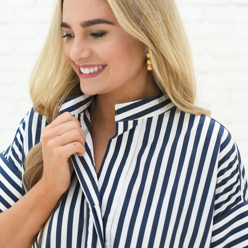 Margot Dress in Navy Stripe