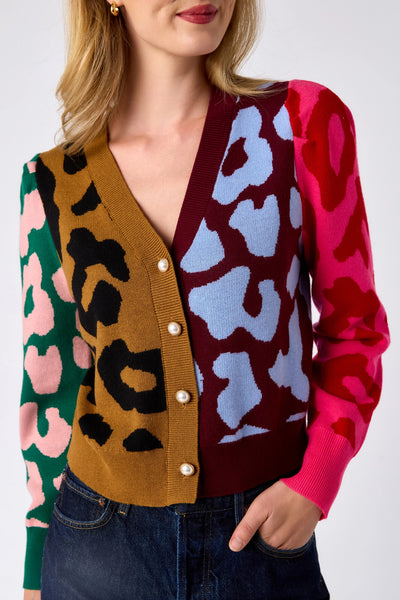 Jovie Cardigan in Leopard Colorblock