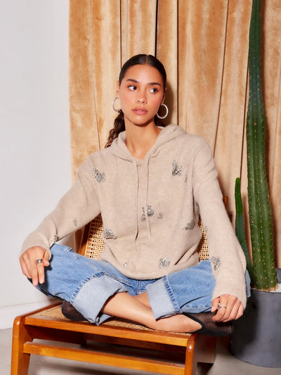 Krystal Embellished Hoodie in Heather Oatmeal