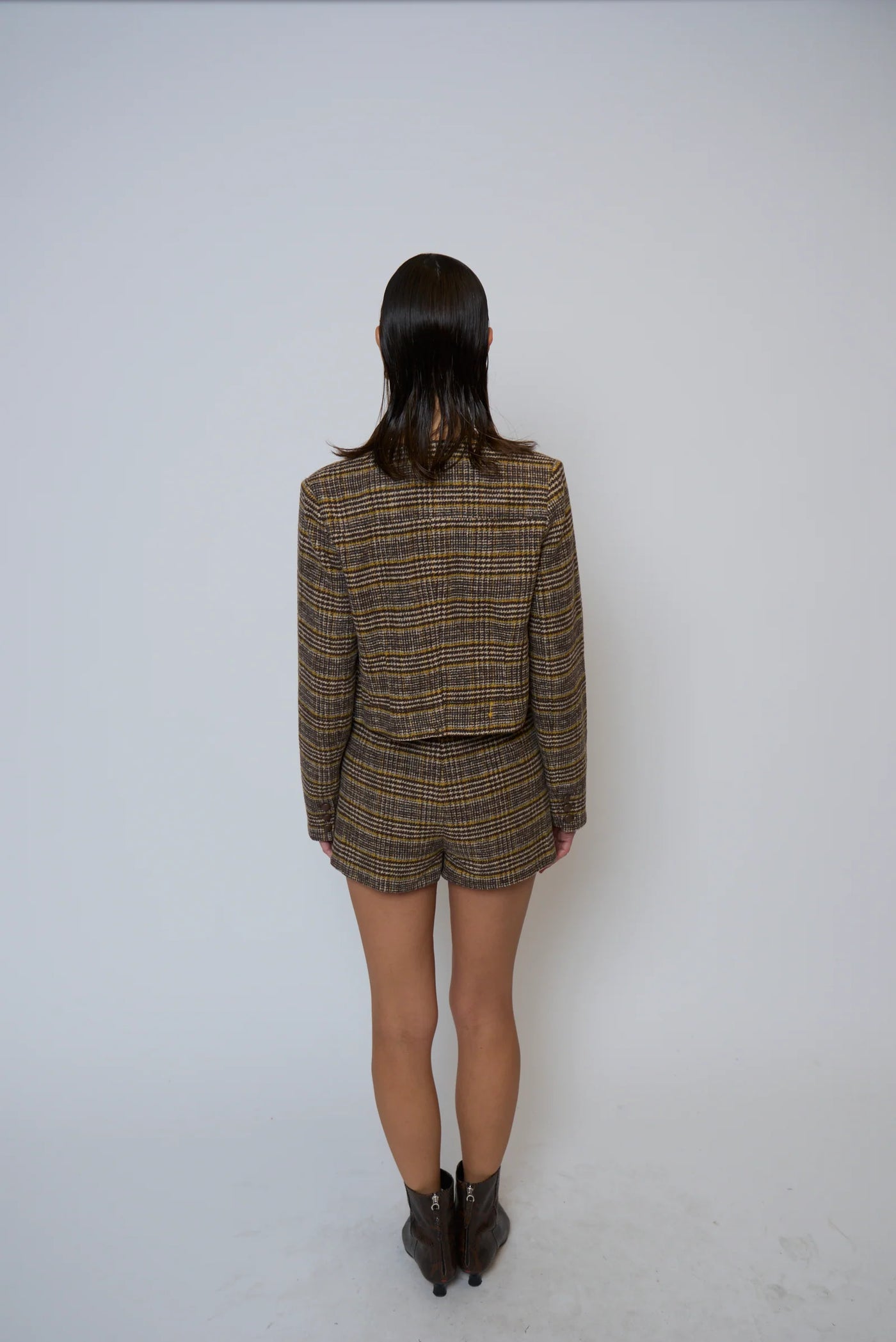 Billie Jewel Neck Jacket in Plaid
