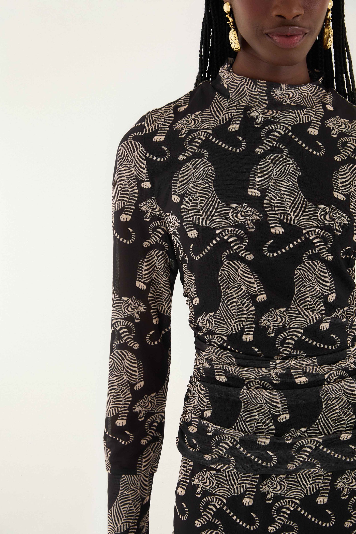 Striped Tigers Tulle Blouse in Black