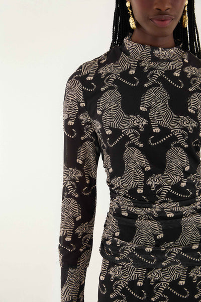 Striped Tigers Tulle Blouse in Black