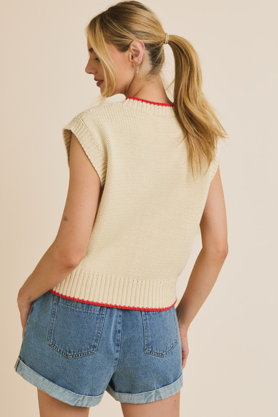 Sleeveless Lobster Sweater in Cream