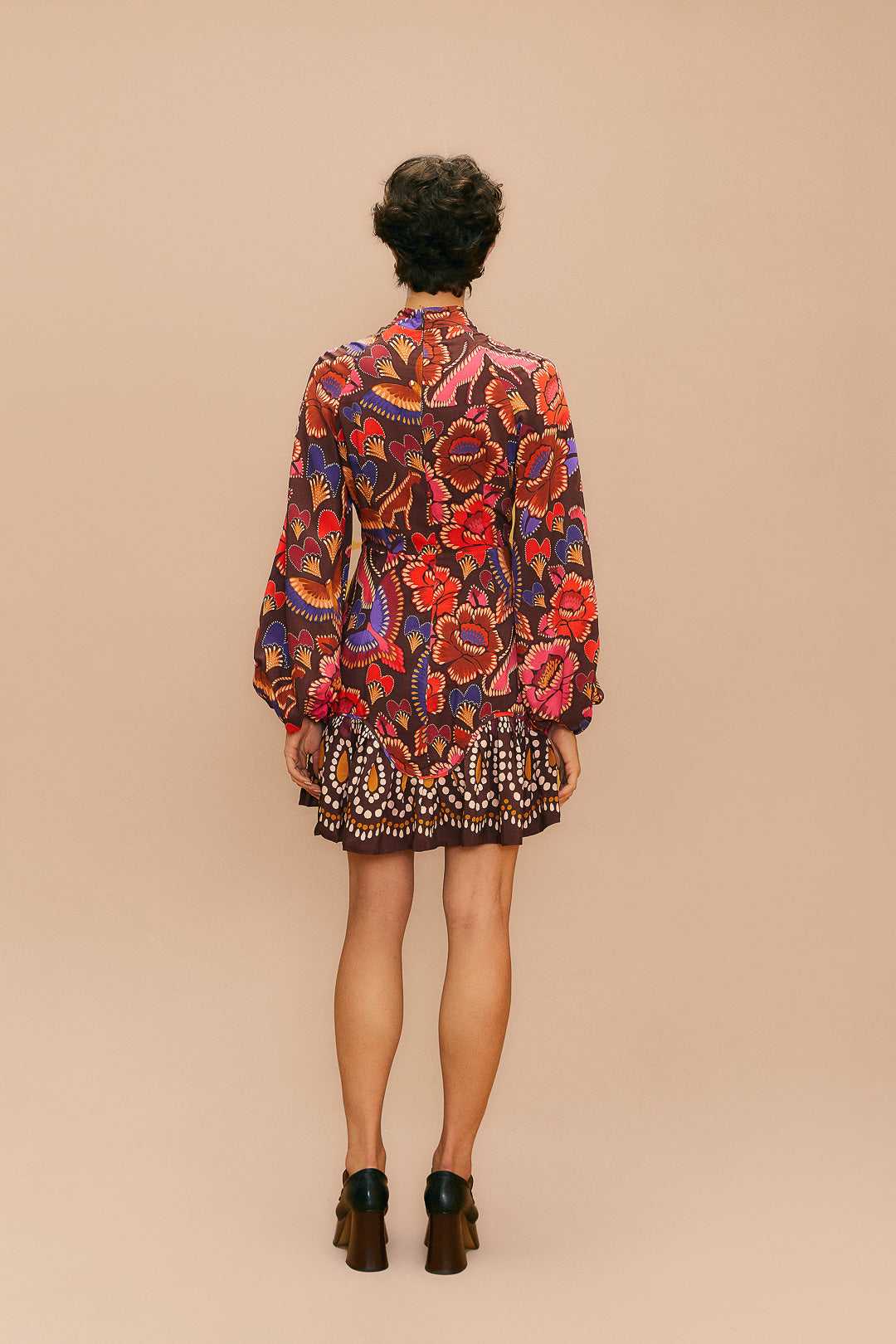 Bright Flora Mini Dress in Brown
