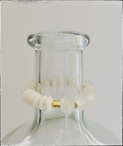 African Bone & Recycled Glass Bead Stretch Bracelet in White