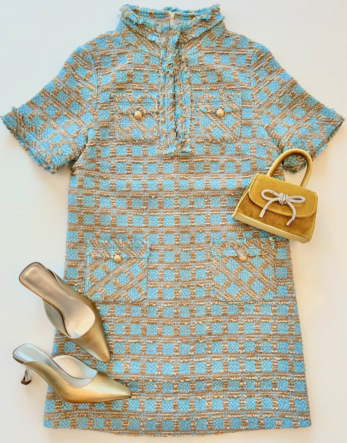 Windsor Dress in Camel/Blue