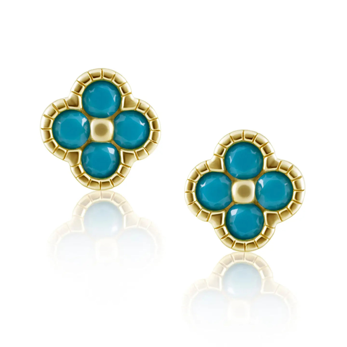 Gracie Cz Clover Stud in Turquoise/Gold