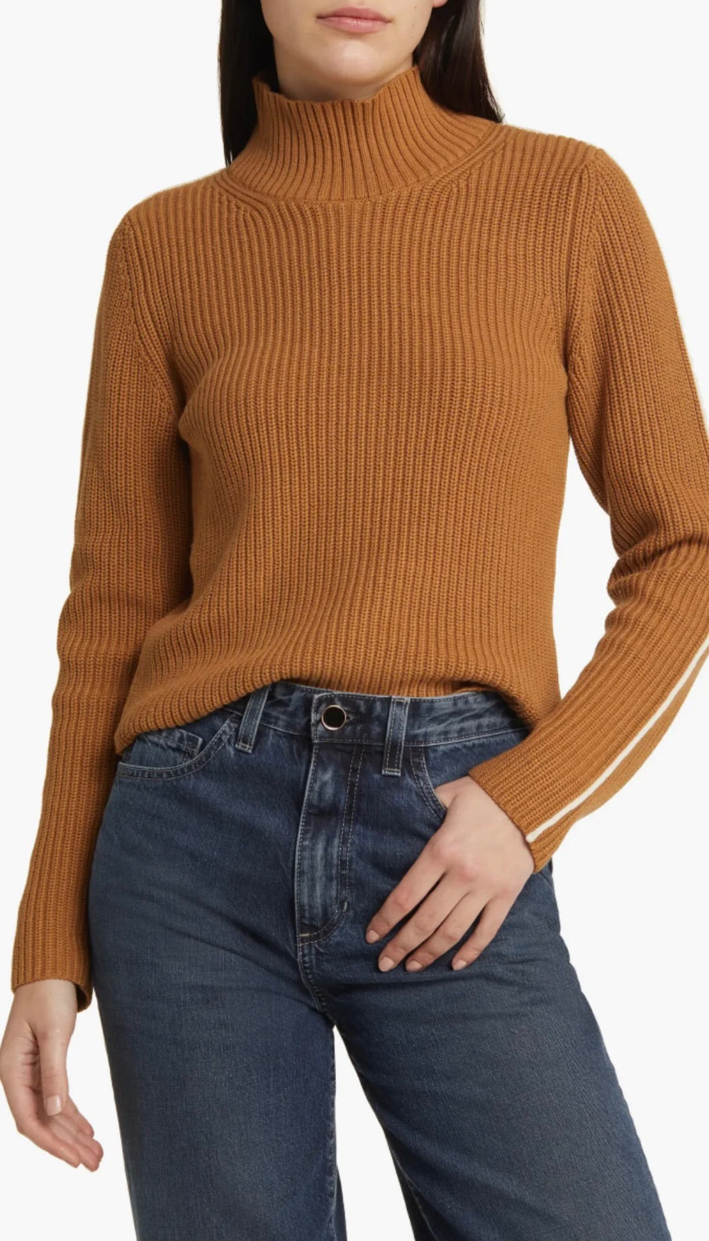 Mozart Turtleneck Jumper in Tobacco Brown/Cream