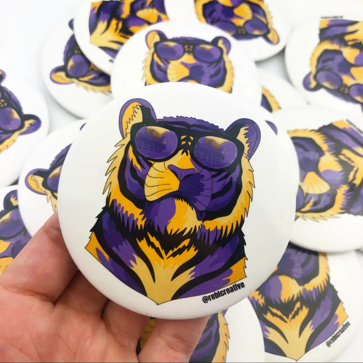 Team Tiger Game Day Button in Purple/Gold
