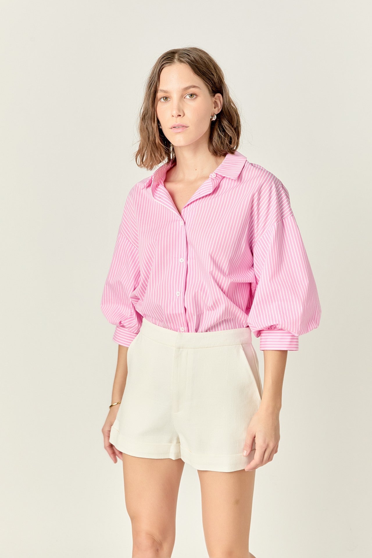 Striped Balloon Sleeve Shirt in Pink Stripes