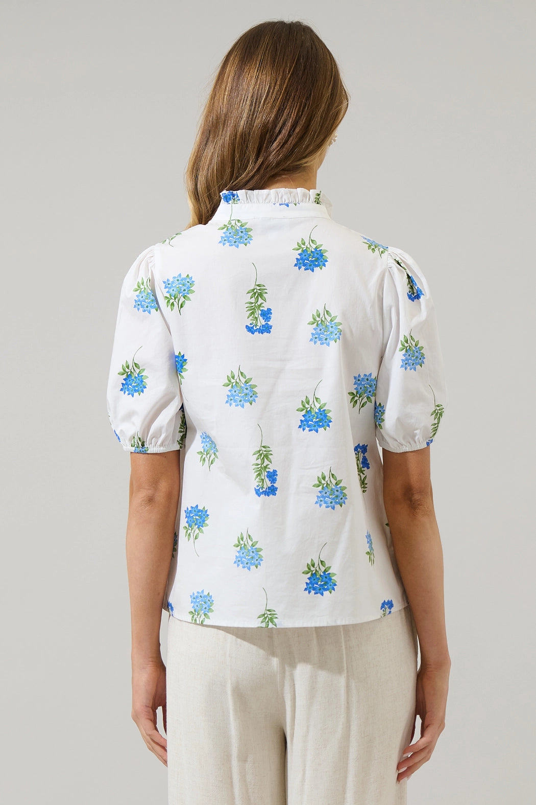 Jillian Poplin Top in White Floral