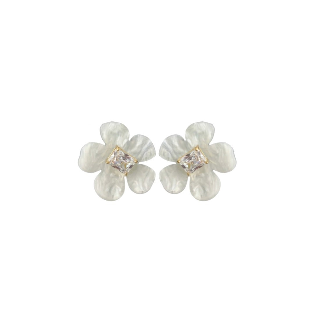 Floral Shell Studs in White