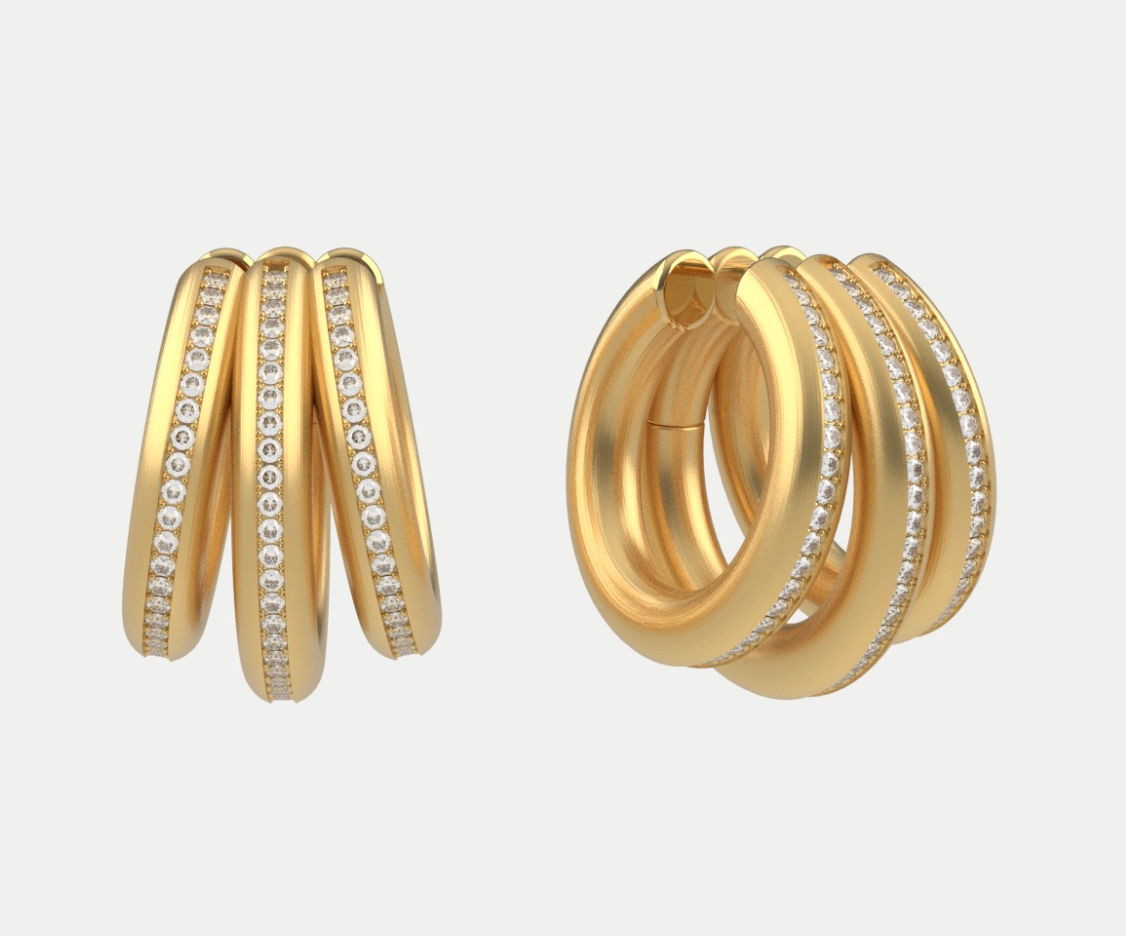 Dauphine Pave Hoop Earrings in Gold