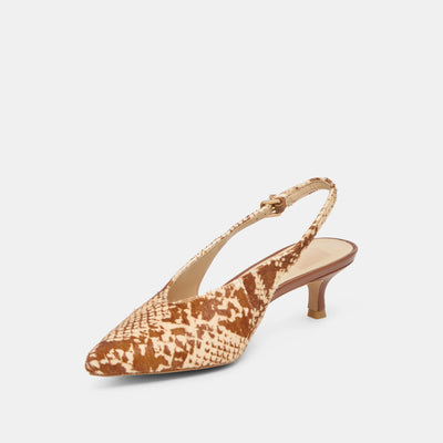Alenna Heels in Brown Snake Calf Hair