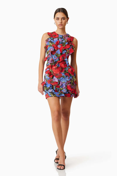 Thea Mini Party Printed Dress In Red