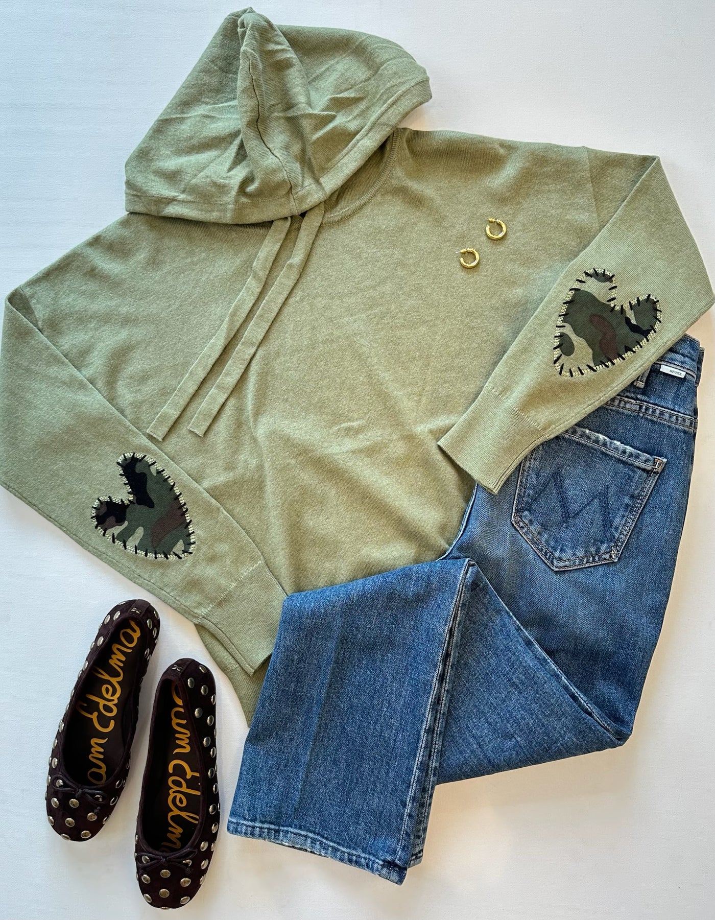 Camo Heart Patch Hoodie in Army