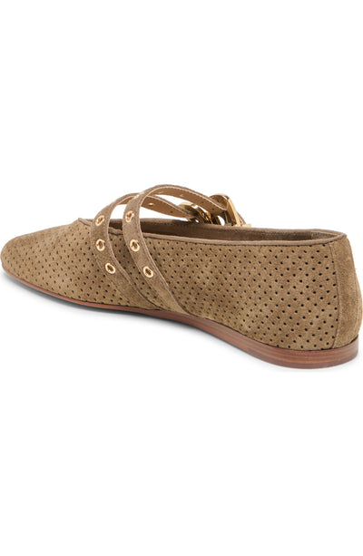 Baylee Grommet Ballet Flats in Olive Perforated Suede