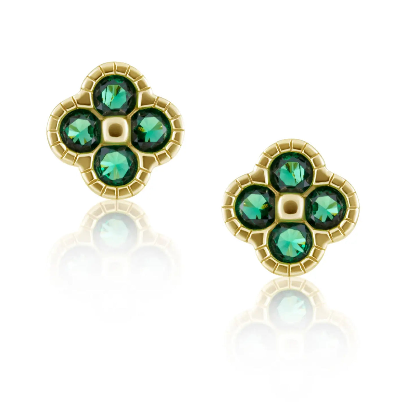 Gracie Cz Clover Stud in Emerald/Gold
