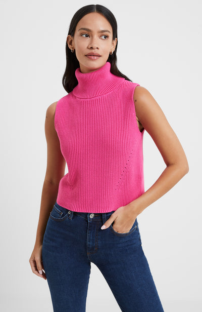 Mozart Cropped Sleeveless Jumper in Prosecco Pink