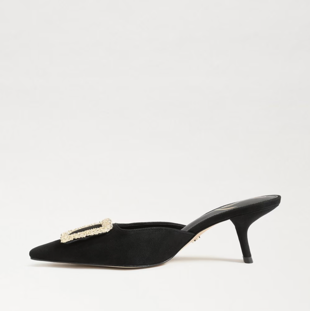 Brit Kitten Heel Mule in Black Suede