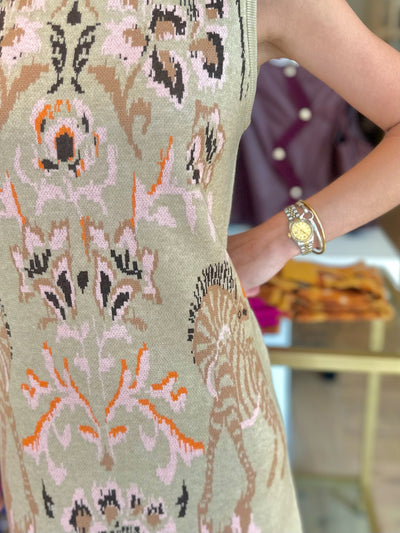 Camille Knit Jacquard Dress in Camel Multi